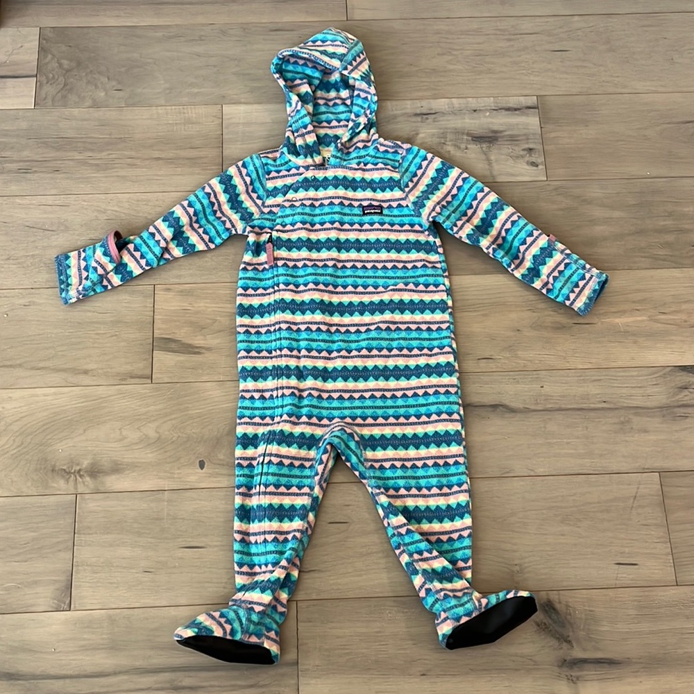 Patagonia Kids One-Piece Footie Hooded Fleece - Teal, Blue, Pink
